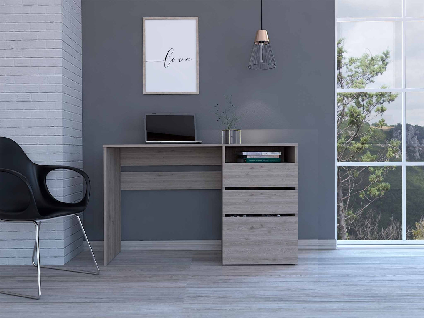 Echo Light Gray Computer Desk with Three Drawers By Homeroots | Desks | Modishstore - 3