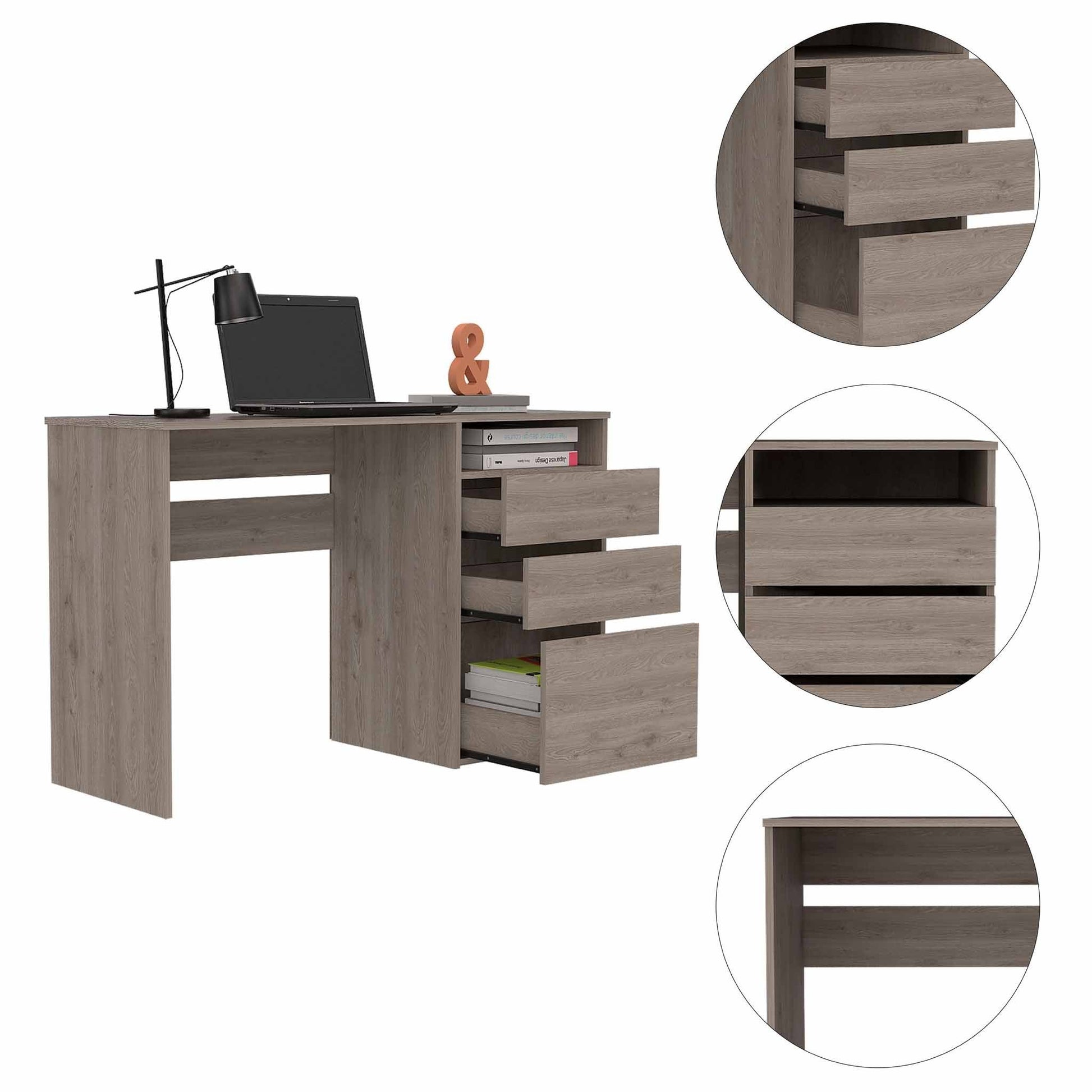 Echo Light Gray Computer Desk with Three Drawers By Homeroots | Desks | Modishstore - 4