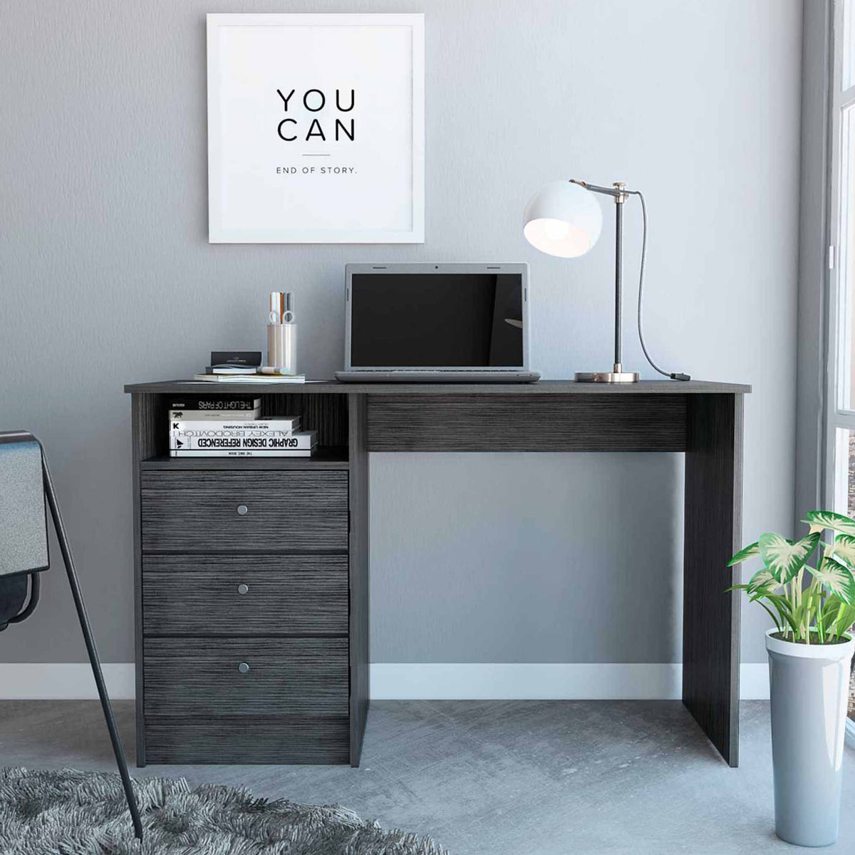 Torino Gray Oak Three Drawer Computer Desk By Homeroots | Desks | Modishstore