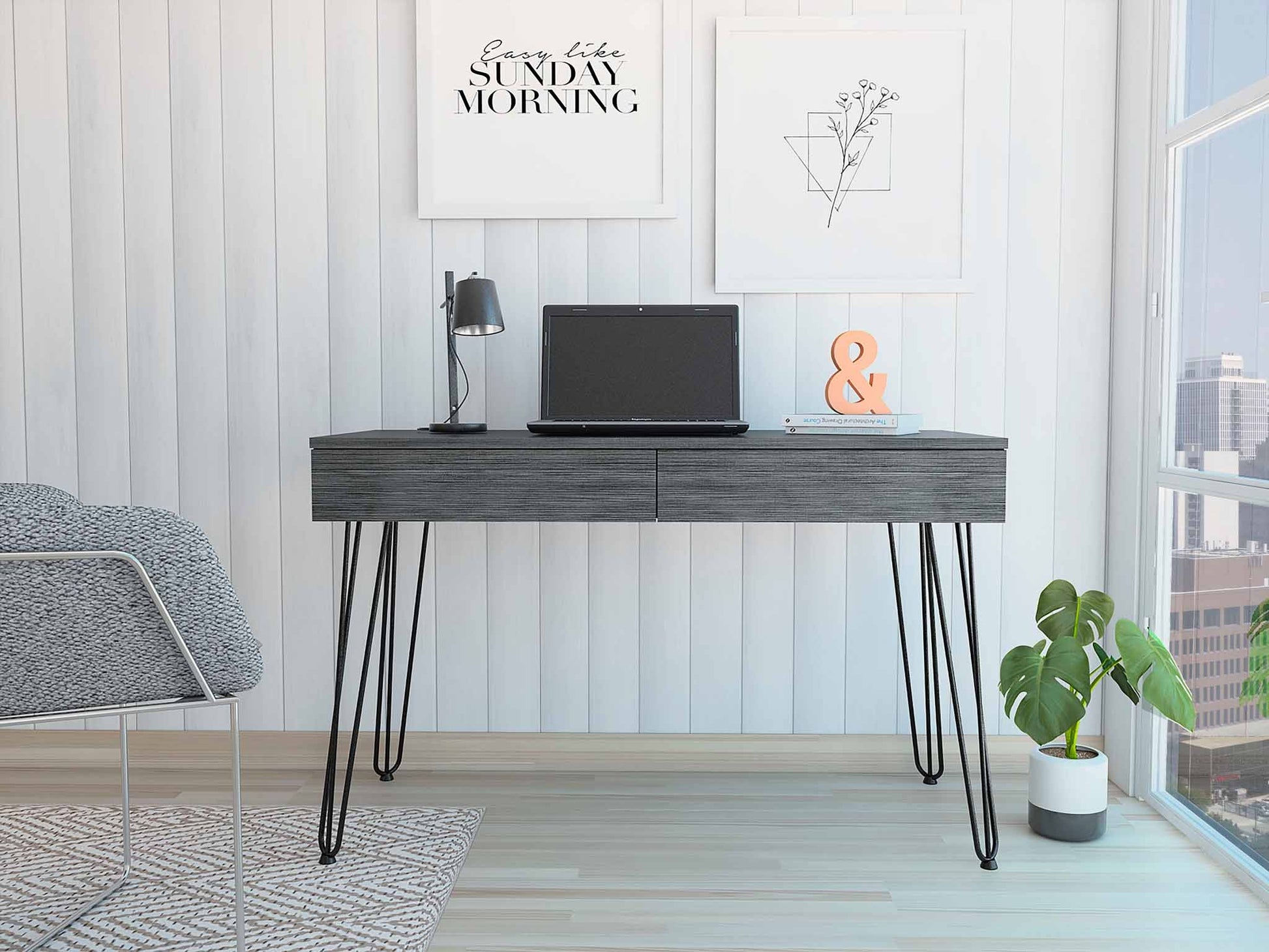 Roxy Gray Computer Desk with Two Drawers By Homeroots | Desks | Modishstore