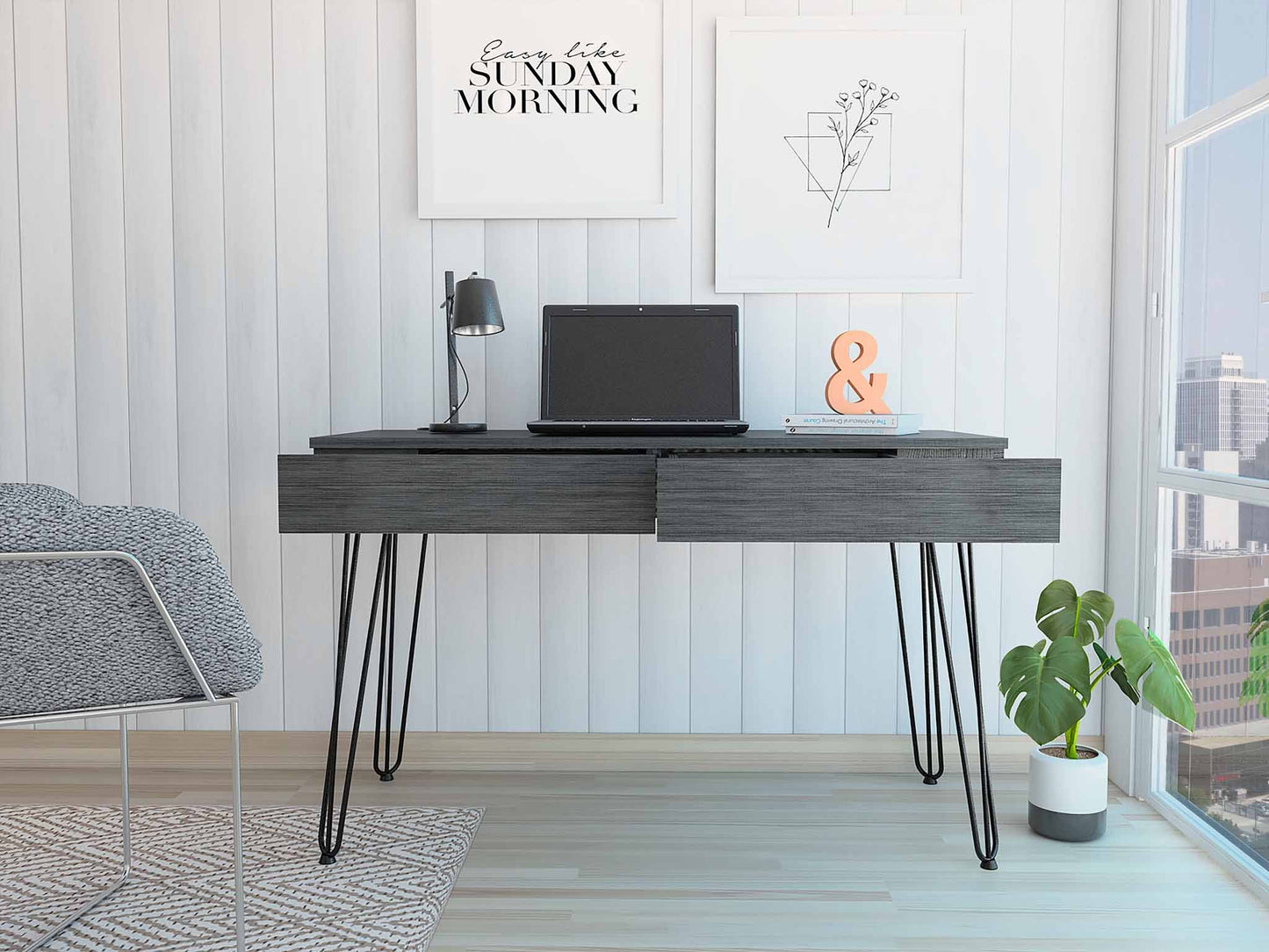 Roxy Gray Computer Desk with Two Drawers By Homeroots | Desks | Modishstore - 3