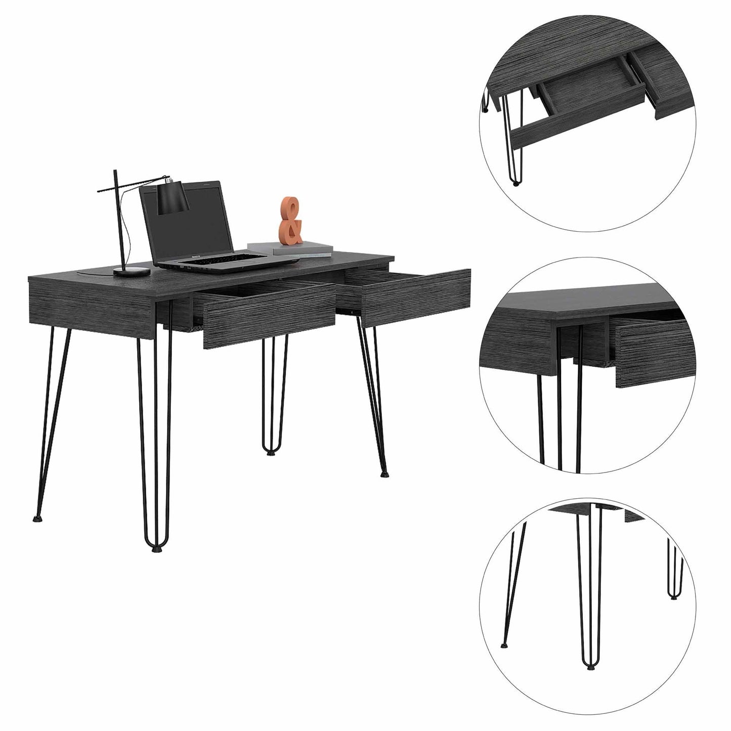 Roxy Gray Computer Desk with Two Drawers By Homeroots | Desks | Modishstore - 4
