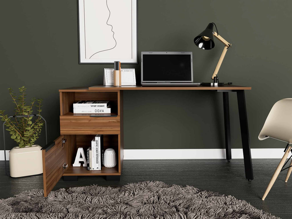 Contempo Flair Mahogany and Black Office Desk By Homeroots | Desks | Modishstore - 3