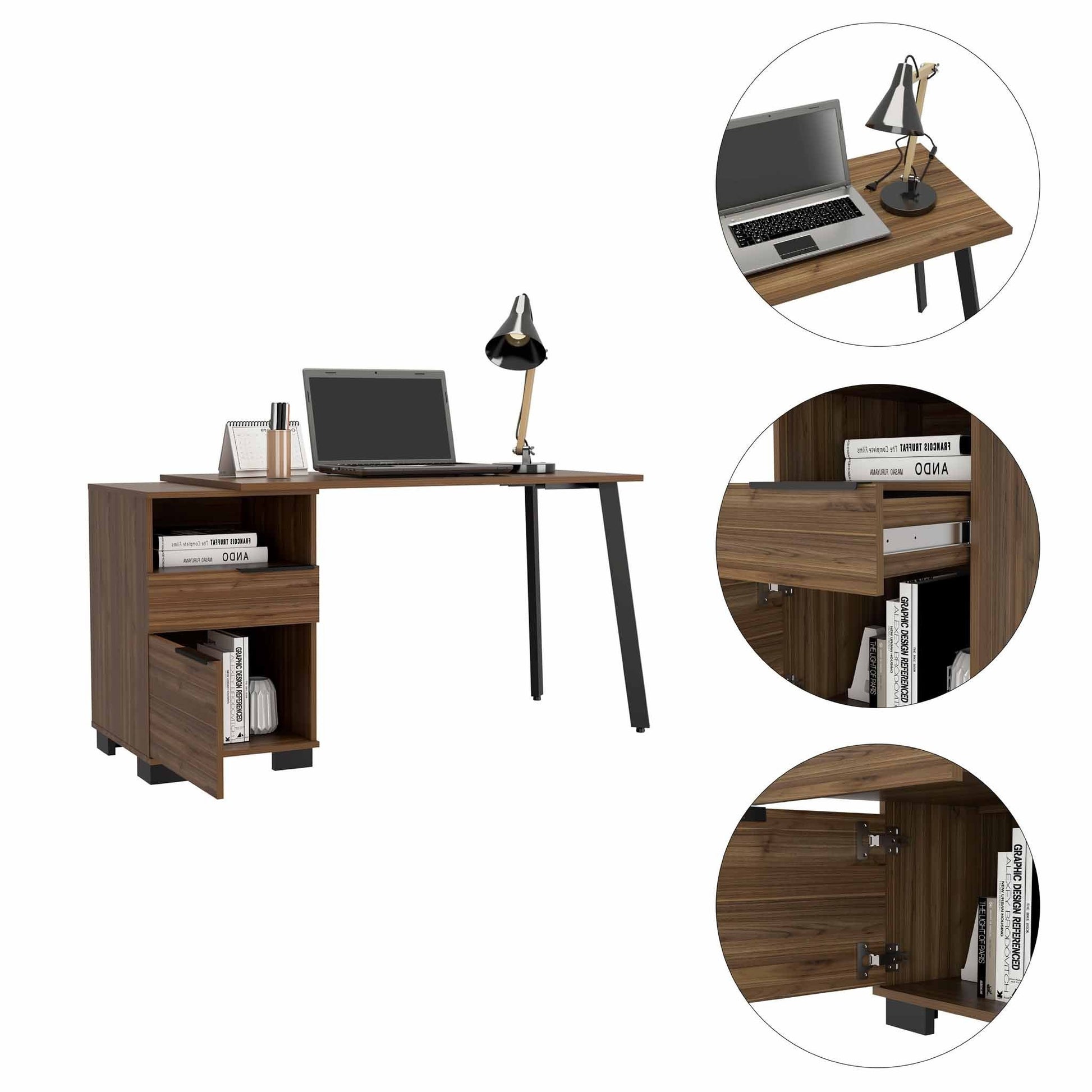 Contempo Flair Mahogany and Black Office Desk By Homeroots | Desks | Modishstore - 4