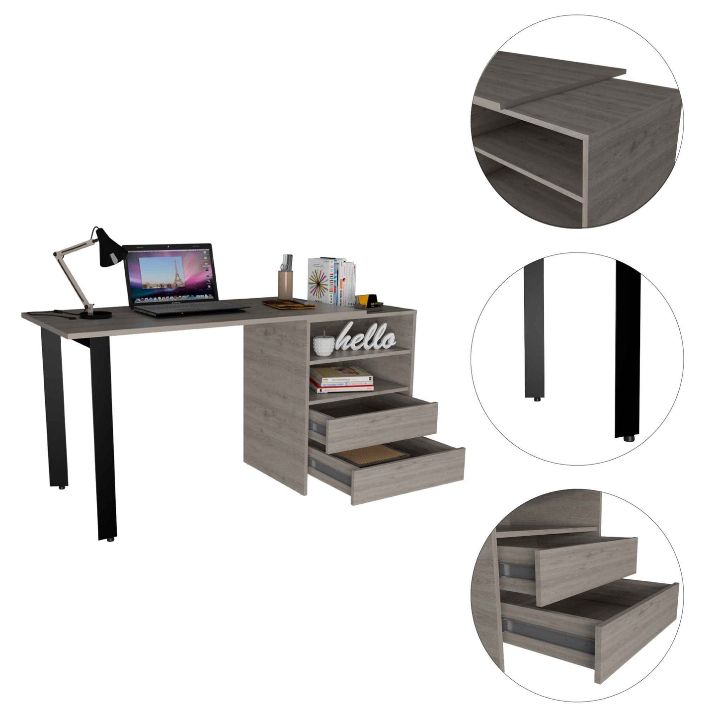 Light Gray Computer Desk By Homeroots - 403821 | Desks | Modishstore - 4