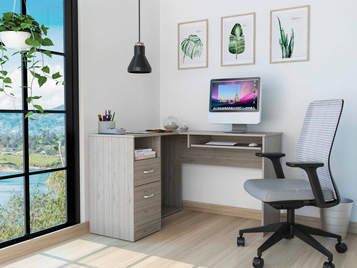 Thorpe Light Gray L Shaped Computer Desk By Homeroots | Desks | Modishstore