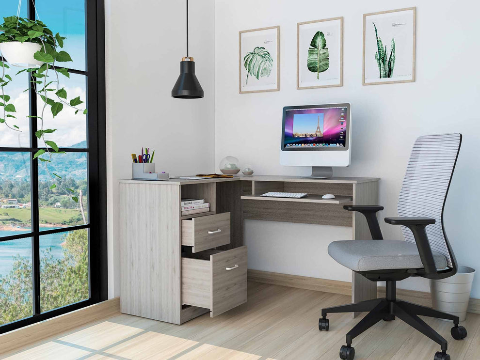 Thorpe Light Gray L Shaped Computer Desk By Homeroots | Desks | Modishstore - 3