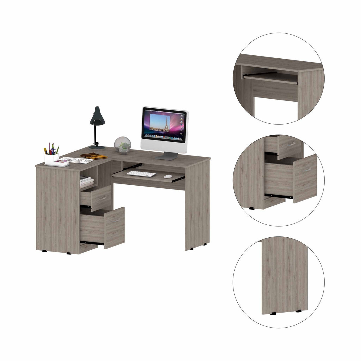 Thorpe Light Gray L Shaped Computer Desk By Homeroots | Desks | Modishstore - 4