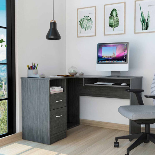 Thorpe Gray Oak L Shaped Computer Desk By Homeroots | Desks | Modishstore