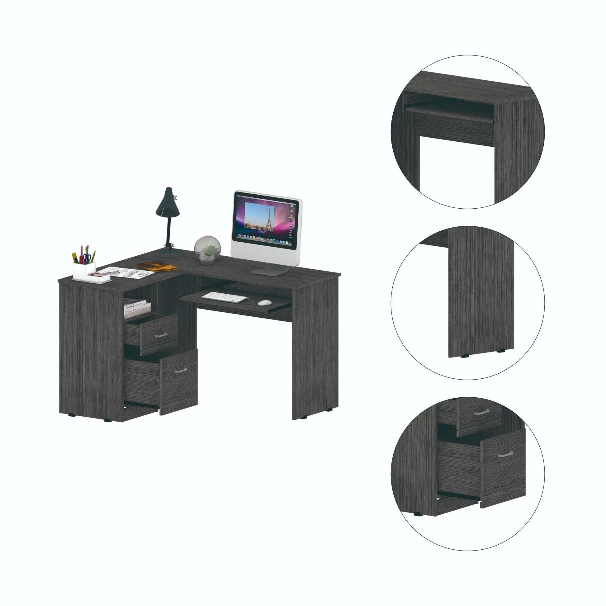 Thorpe Gray Oak L Shaped Computer Desk By Homeroots | Desks | Modishstore - 4