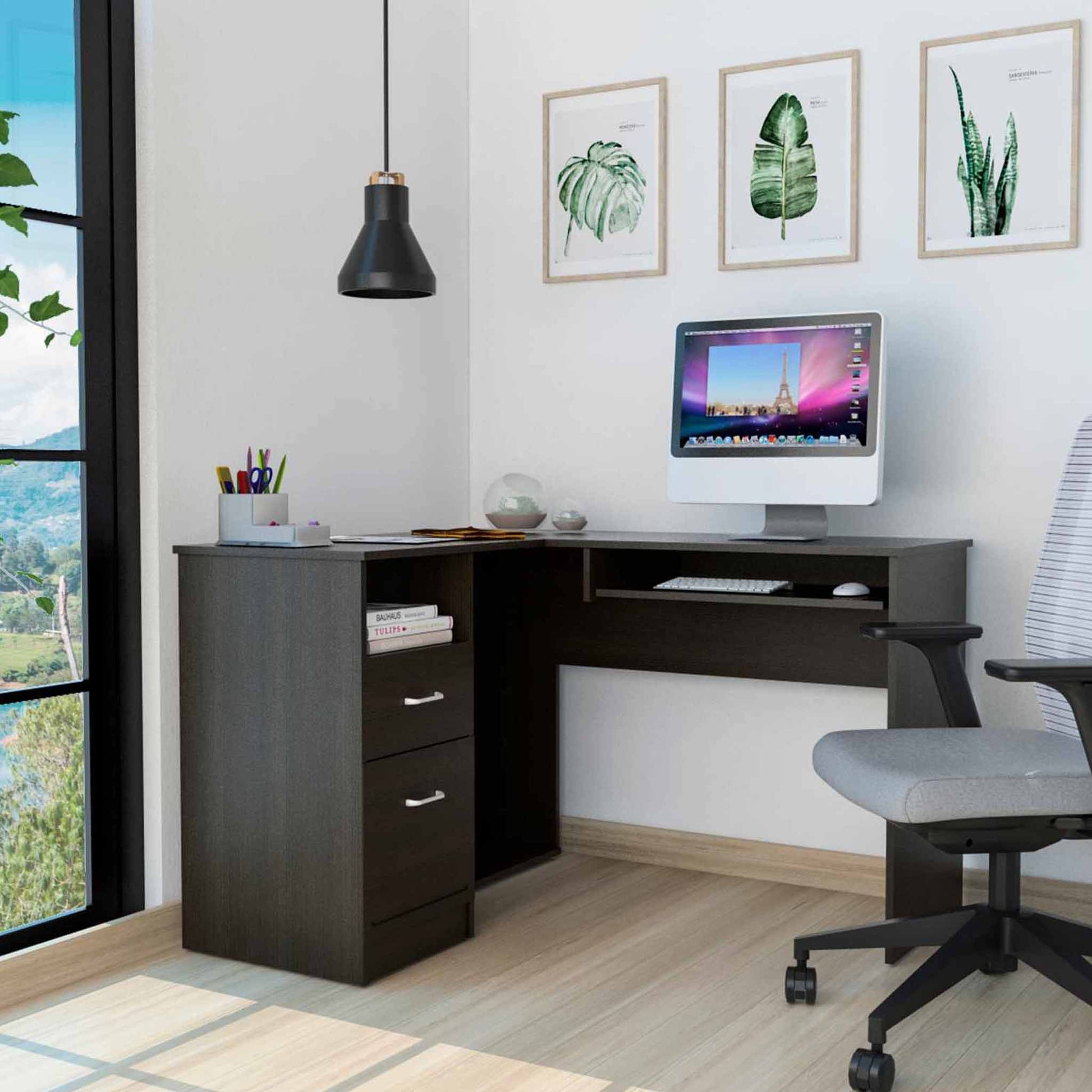 Thorpe Black L Shaped Computer Desk By Homeroots | Desks | Modishstore