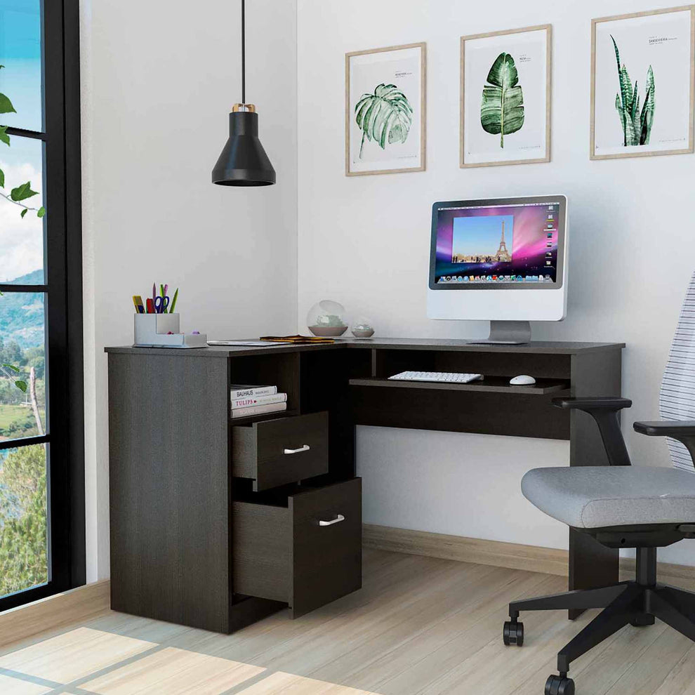 Thorpe Black L Shaped Computer Desk By Homeroots | Desks | Modishstore - 3