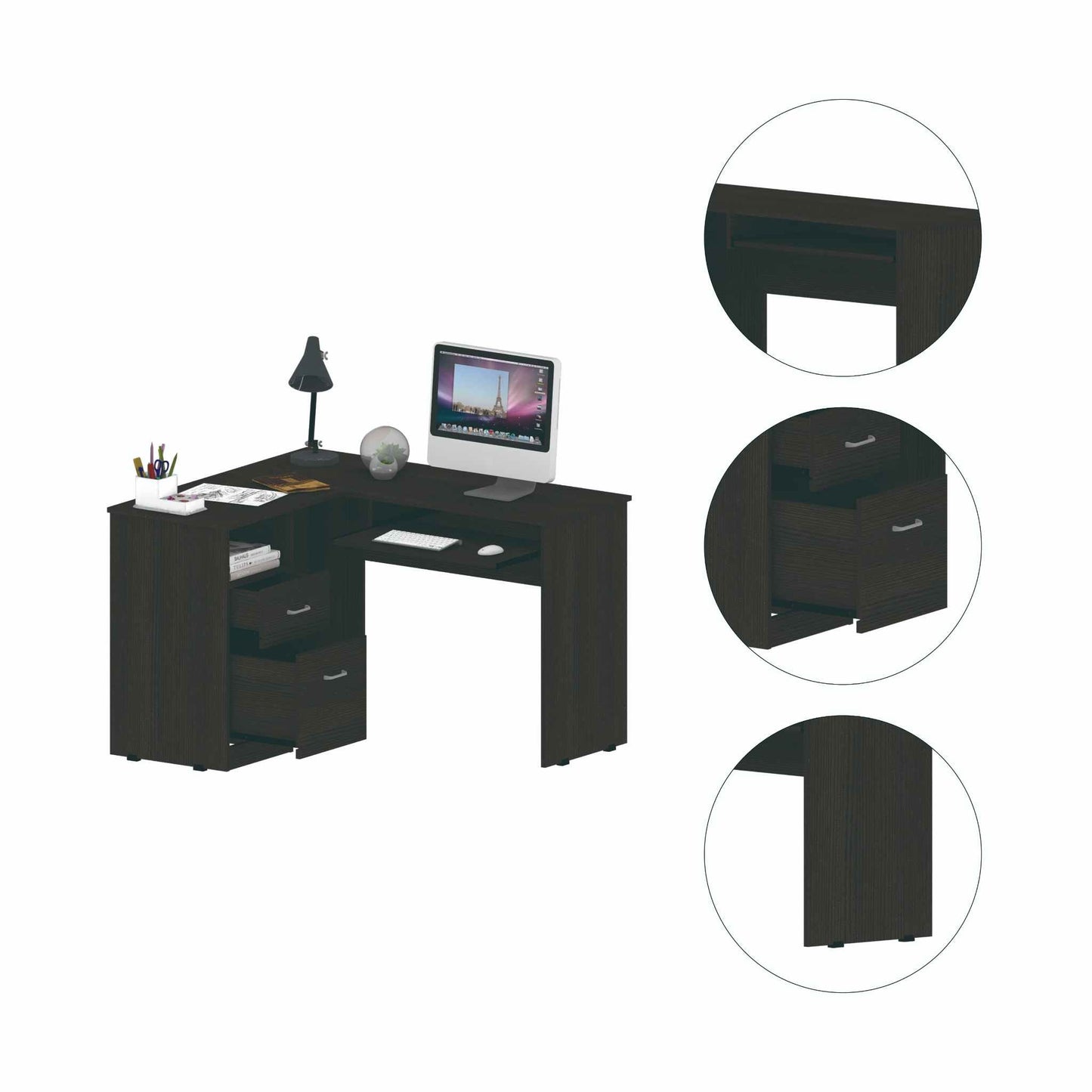 Thorpe Black L Shaped Computer Desk By Homeroots | Desks | Modishstore - 4