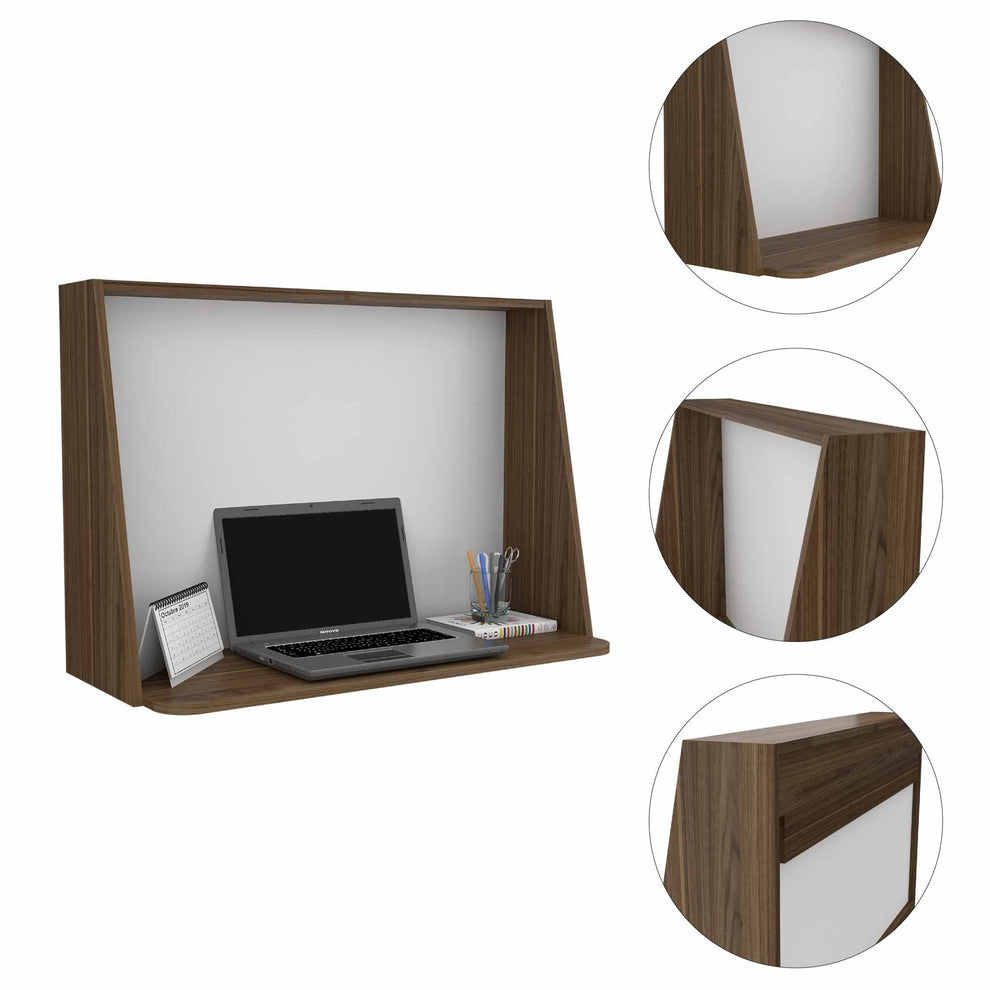 Contempo Mahogany and White Wall Desk By Homeroots | Desks | Modishstore - 3