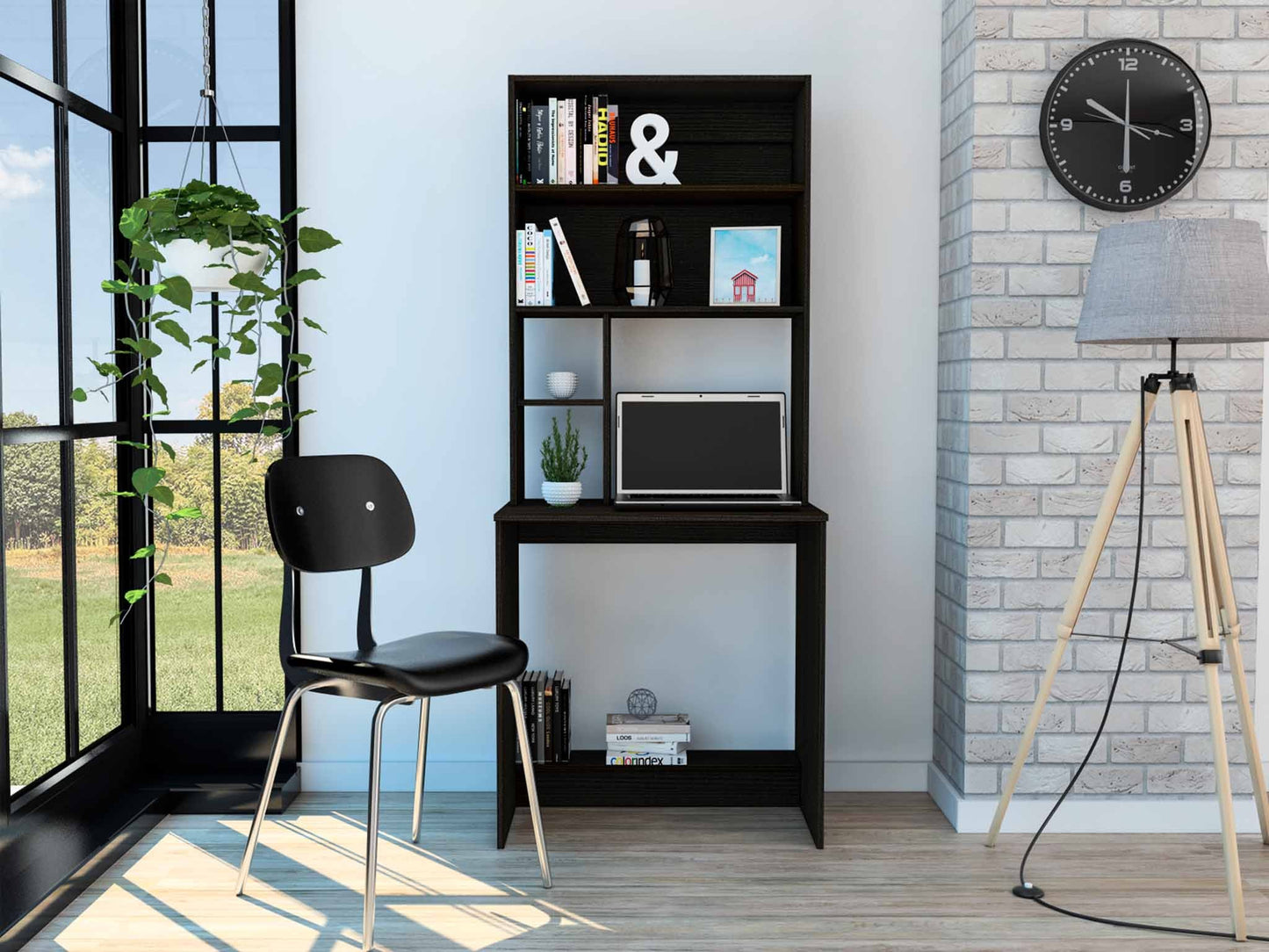 Milo Black Computer Desk with Hutch By Homeroots | Desks | Modishstore