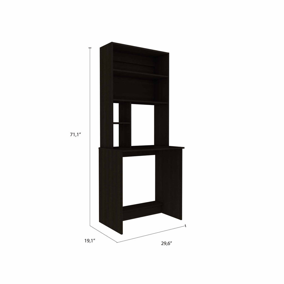Milo Black Computer Desk with Hutch By Homeroots | Desks | Modishstore - 2