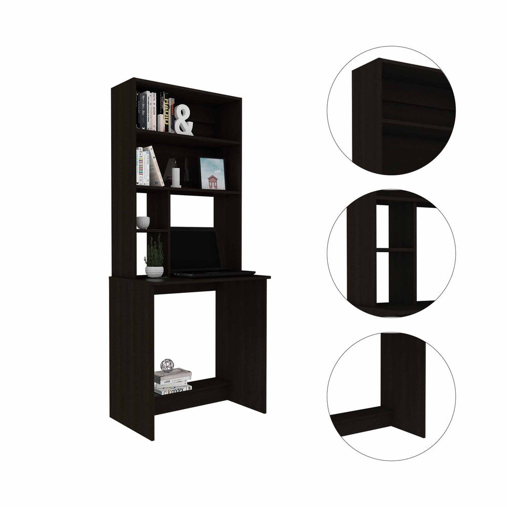 Milo Black Computer Desk with Hutch By Homeroots | Desks | Modishstore - 3