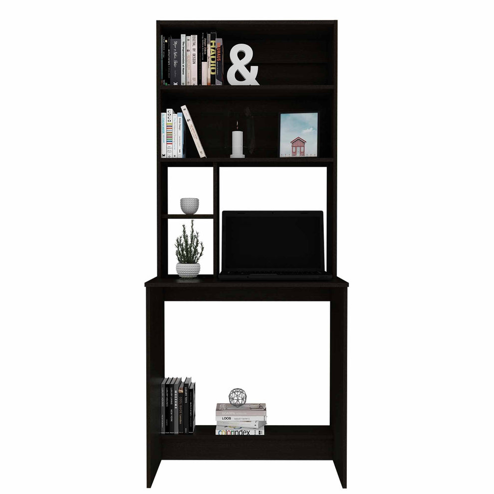 Milo Black Computer Desk with Hutch By Homeroots | Desks | Modishstore - 4