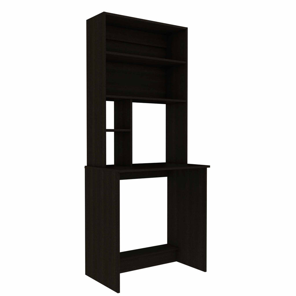 Milo Black Computer Desk with Hutch By Homeroots | Desks | Modishstore - 5