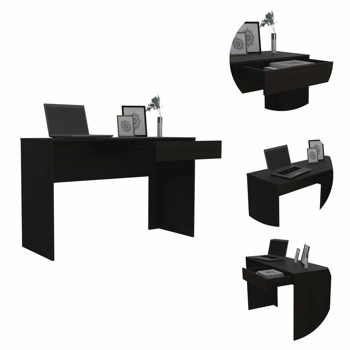 Clio Black Computer Desk with Drawer By Homeroots | Desks | Modishstore - 4