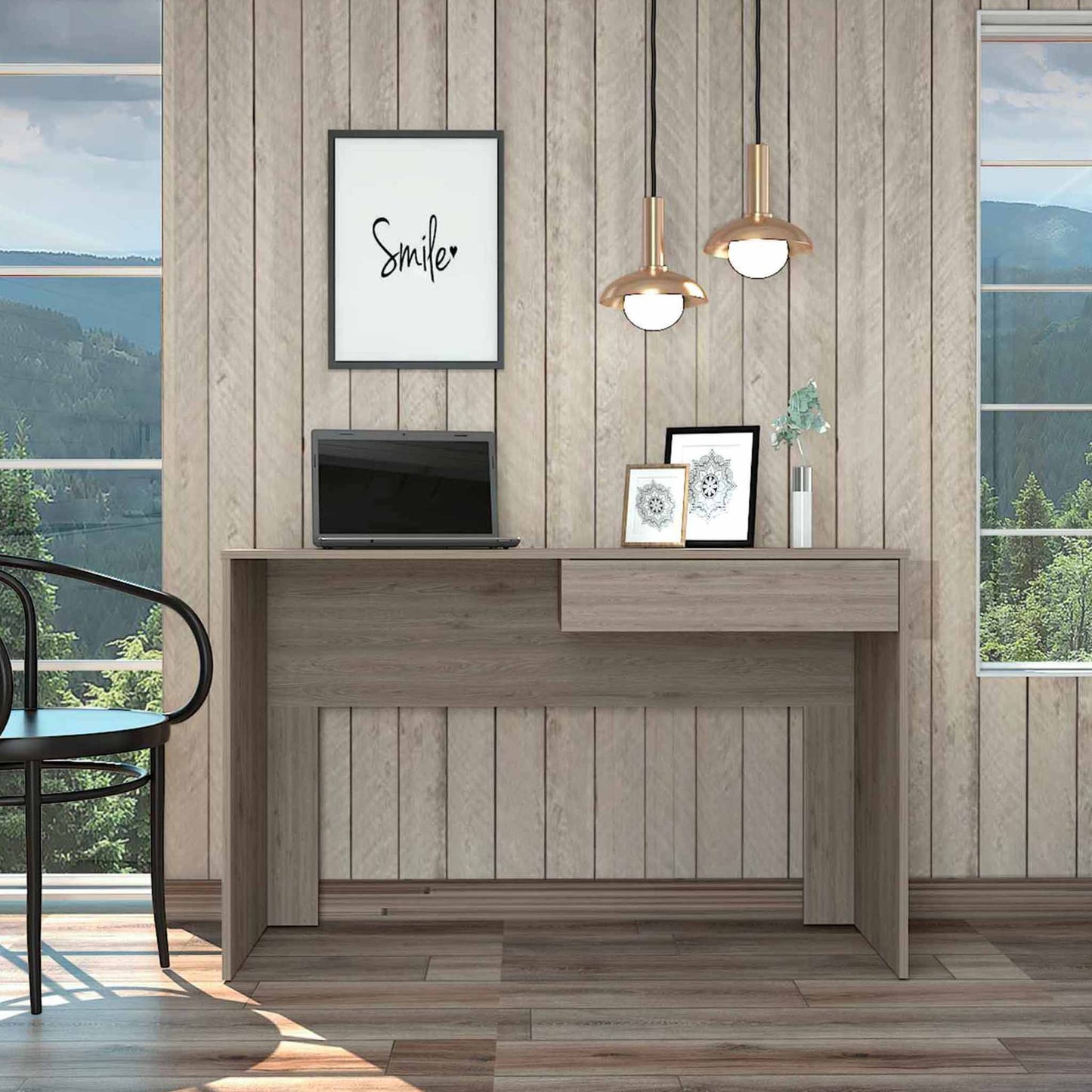 Clio Light Gray Computer Desk with Drawer By Homeroots | Desks | Modishstore