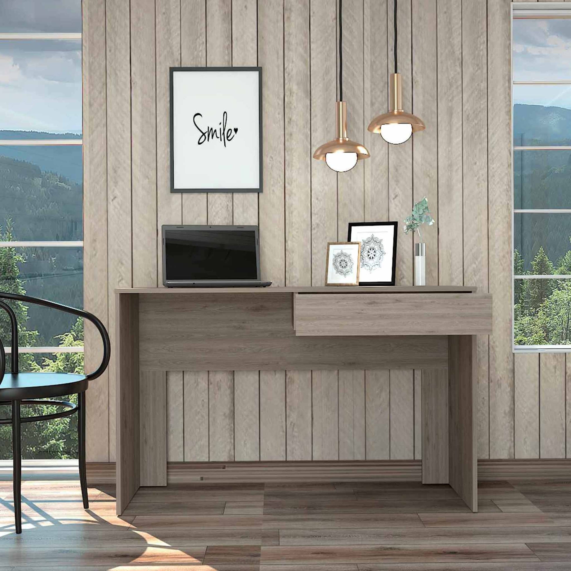 Clio Light Gray Computer Desk with Drawer By Homeroots | Desks | Modishstore - 3