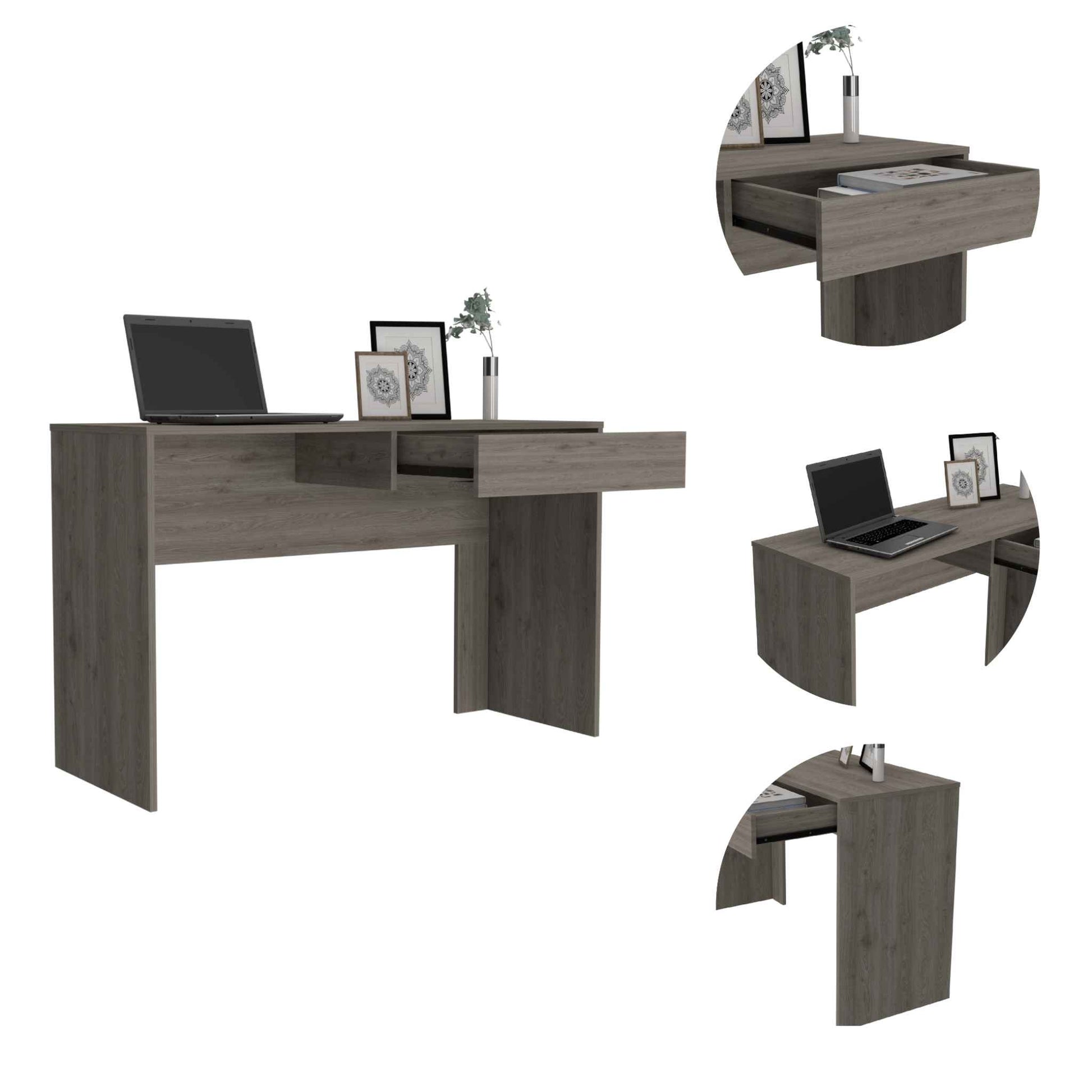 Clio Light Gray Computer Desk with Drawer By Homeroots | Desks | Modishstore - 4