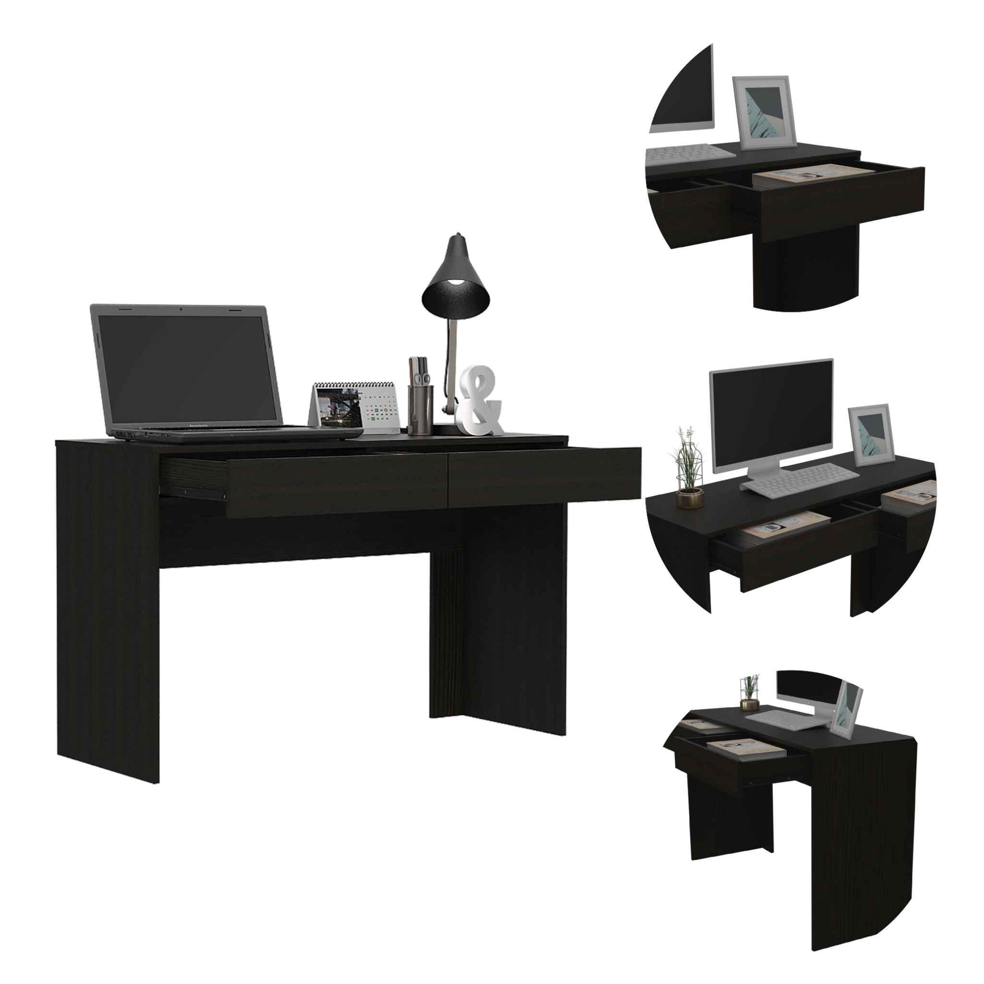Clio Black Computer Desk with Two Drawers By Homeroots | Desks | Modishstore - 4