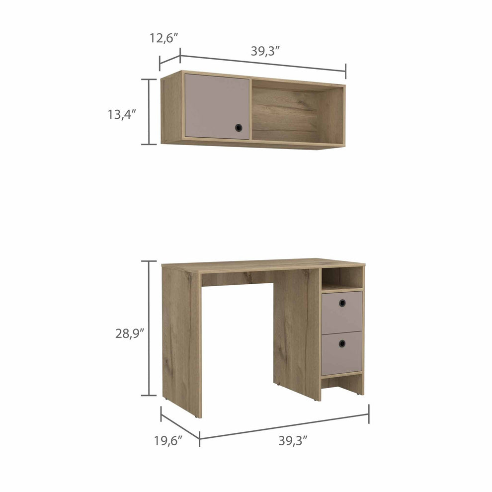 Mod Taupe and Natural Two Piece Desk and Shelve Set By Homeroots | Desks | Modishstore - 2