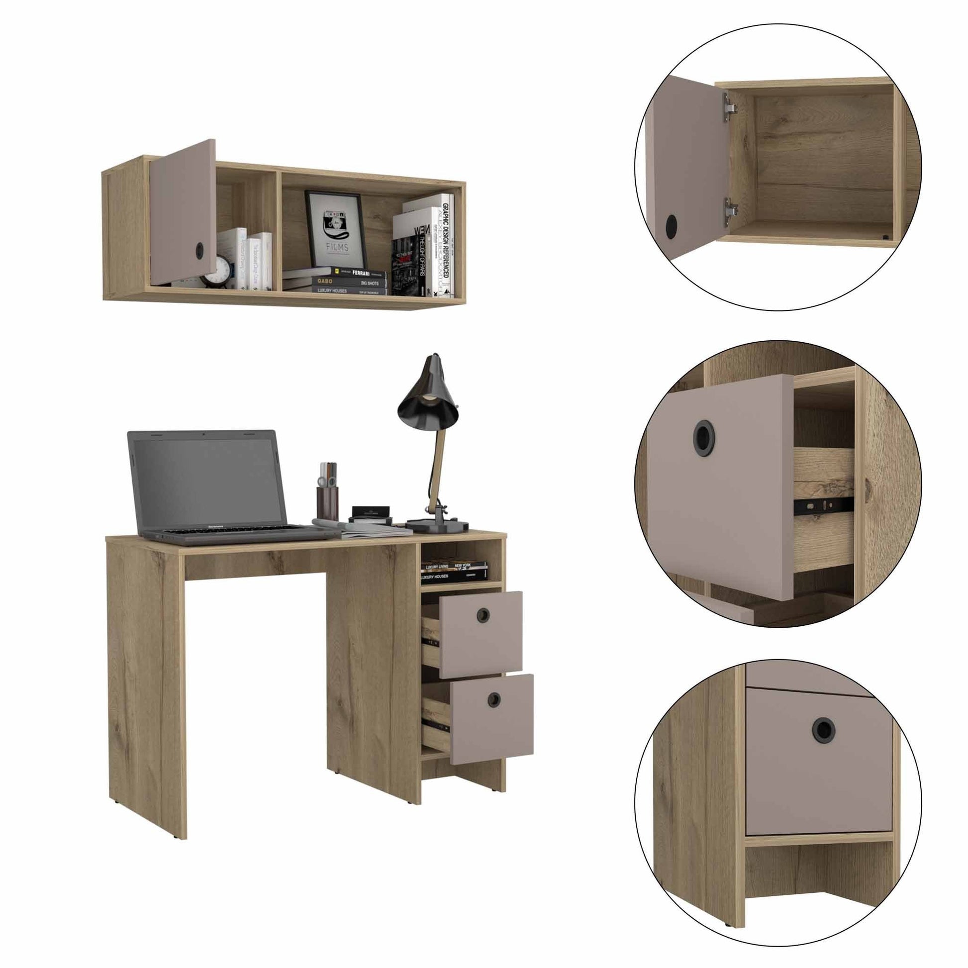 Mod Taupe and Natural Two Piece Desk and Shelve Set By Homeroots | Desks | Modishstore - 4