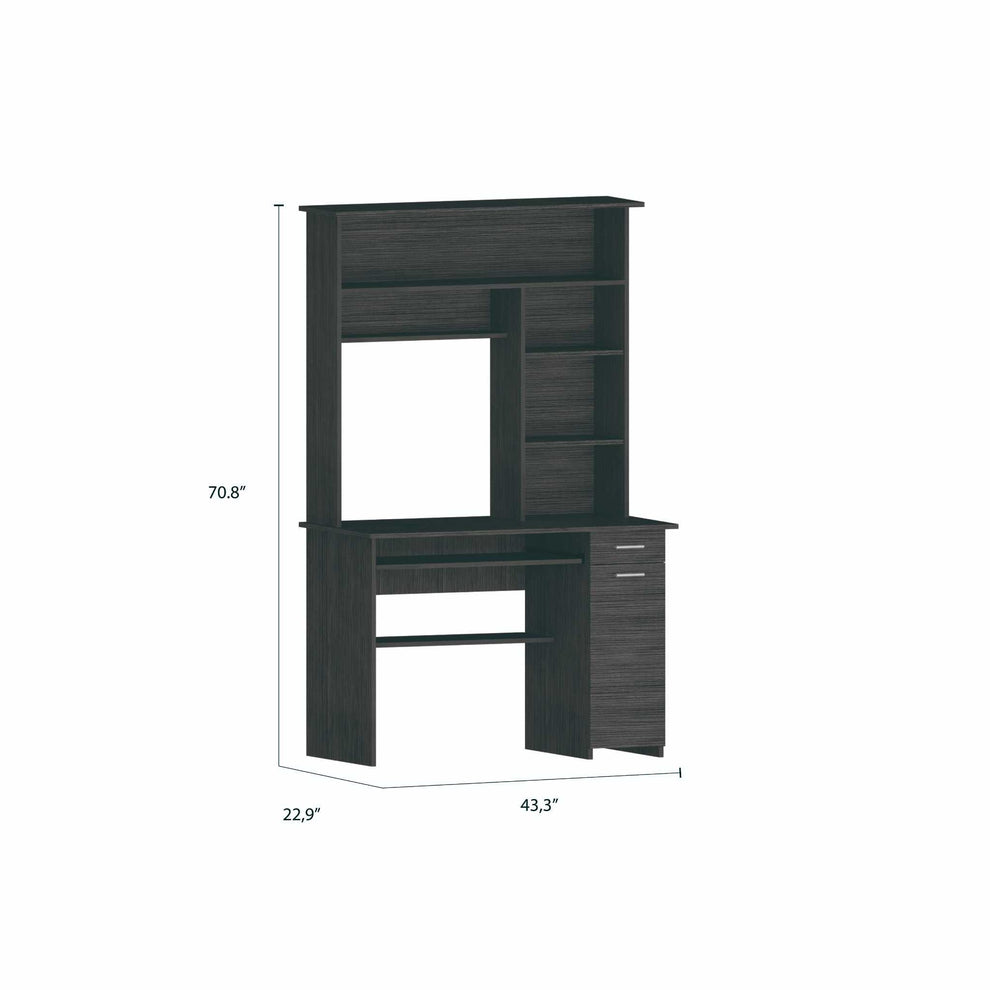 Zeno Gray Oak Computer Desk with Hutch By Homeroots | Desks | Modishstore - 2