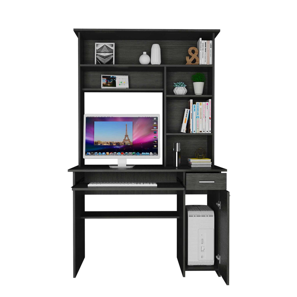 Zeno Gray Oak Computer Desk with Hutch By Homeroots | Desks | Modishstore - 5