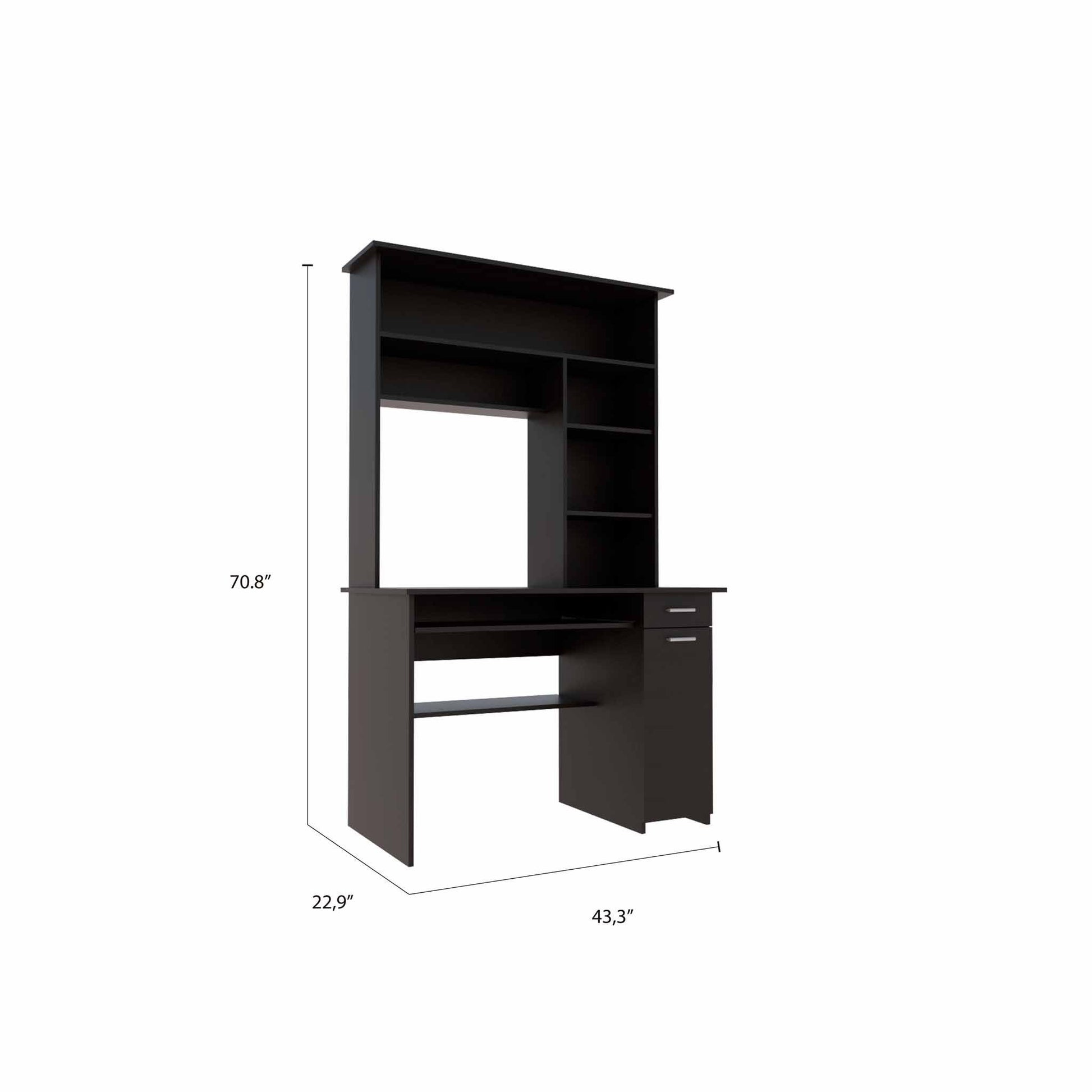 Zeno Black Computer Desk with Hutch By Homeroots | Desks | Modishstore - 2