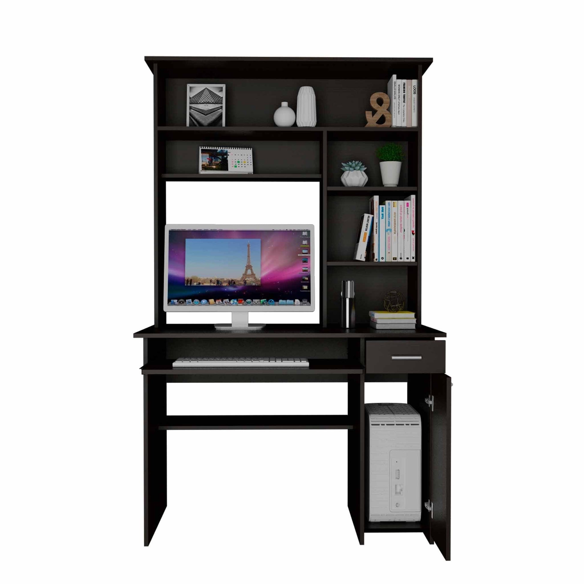 Zeno Black Computer Desk with Hutch By Homeroots | Desks | Modishstore - 5