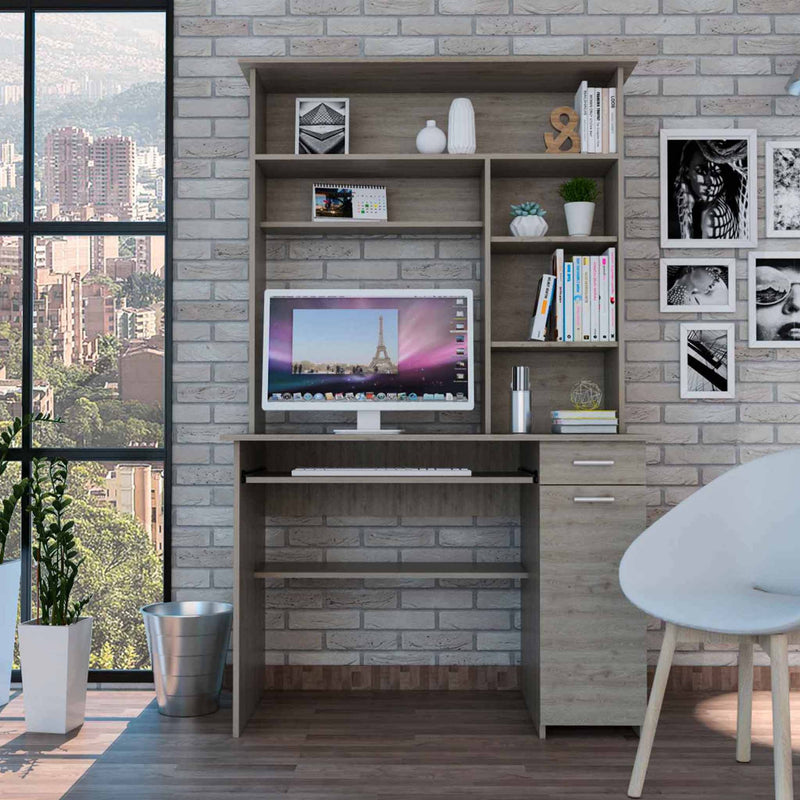 Zeno Light Gray Computer Desk with Hutch By Homeroots | Desks | Modishstore