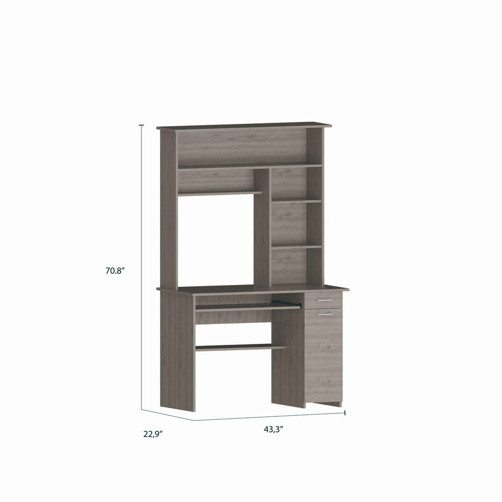 Zeno Light Gray Computer Desk with Hutch By Homeroots | Desks | Modishstore - 2
