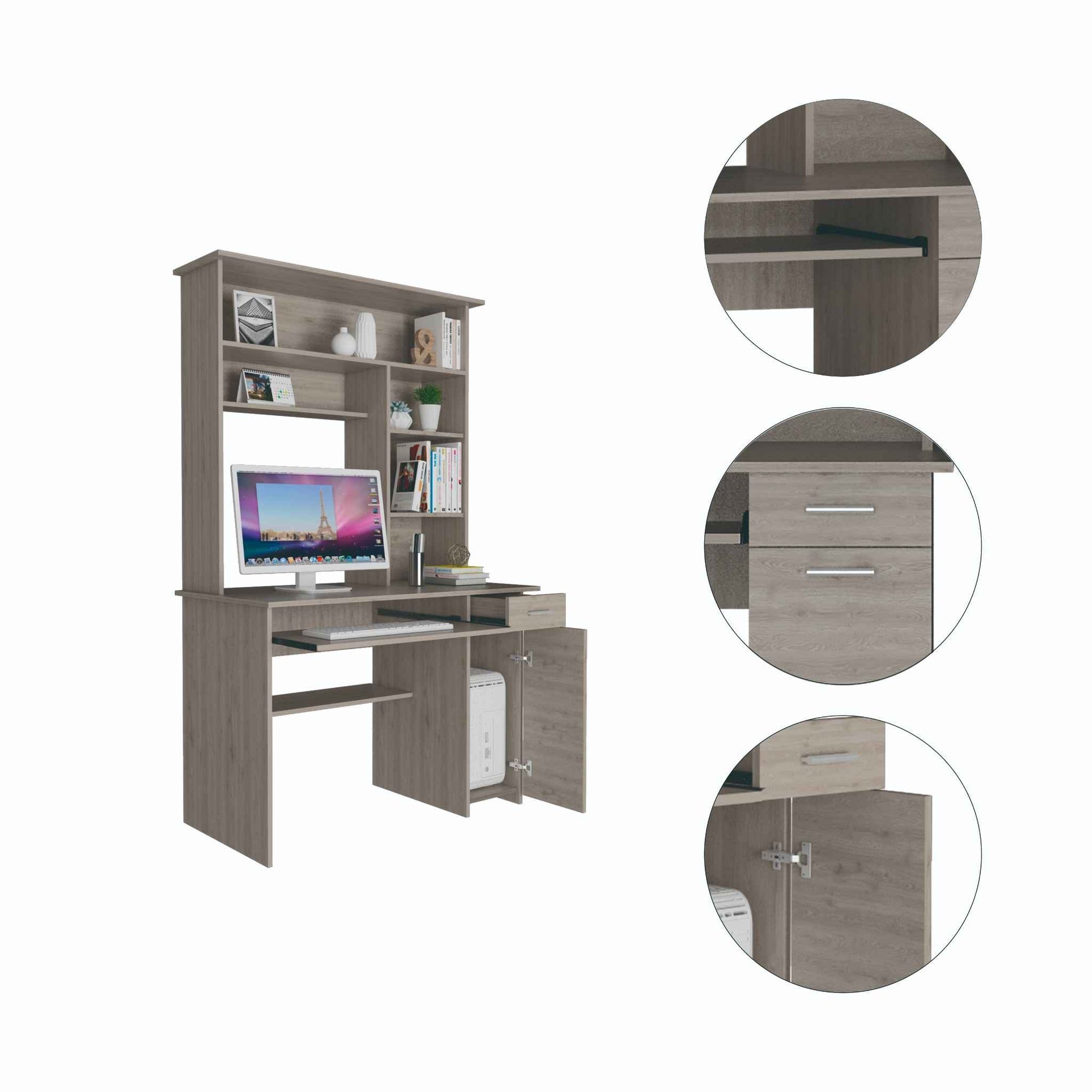 Zeno Light Gray Computer Desk with Hutch By Homeroots | Desks | Modishstore - 4