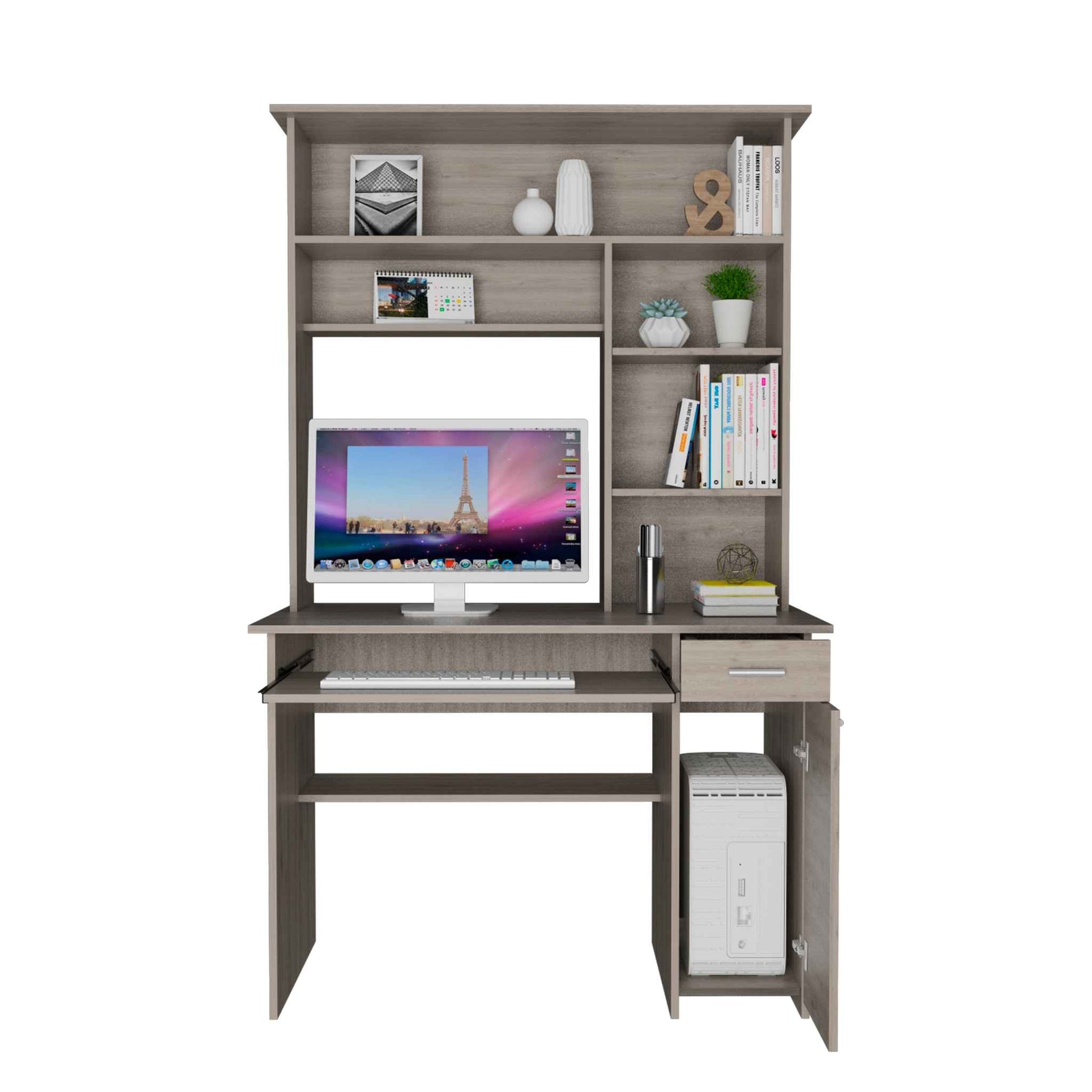 Zeno Light Gray Computer Desk with Hutch By Homeroots | Desks | Modishstore - 5