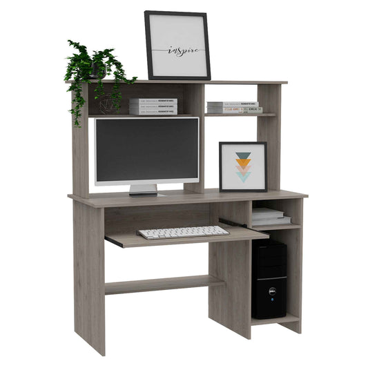 Brion Light Gray Computer Desk with Hutch By Homeroots | Desks | Modishstore