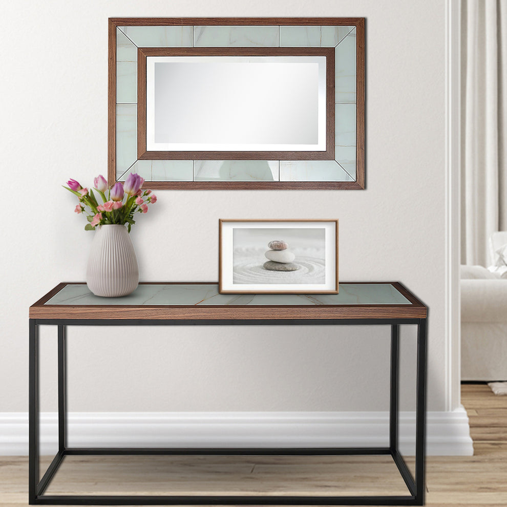 59" Brown and White and Black Glass Frame Console Table By Homeroots | Console Tables | Modishstore - 9