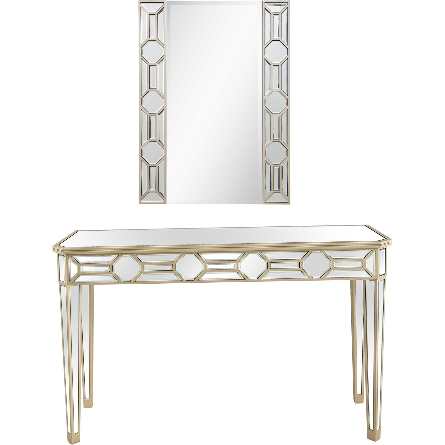 Set of Two 47" Silver and Champagne Mirrored Glass Console Table and Mirror By Homeroots | Console Tables | Modishstore - 2