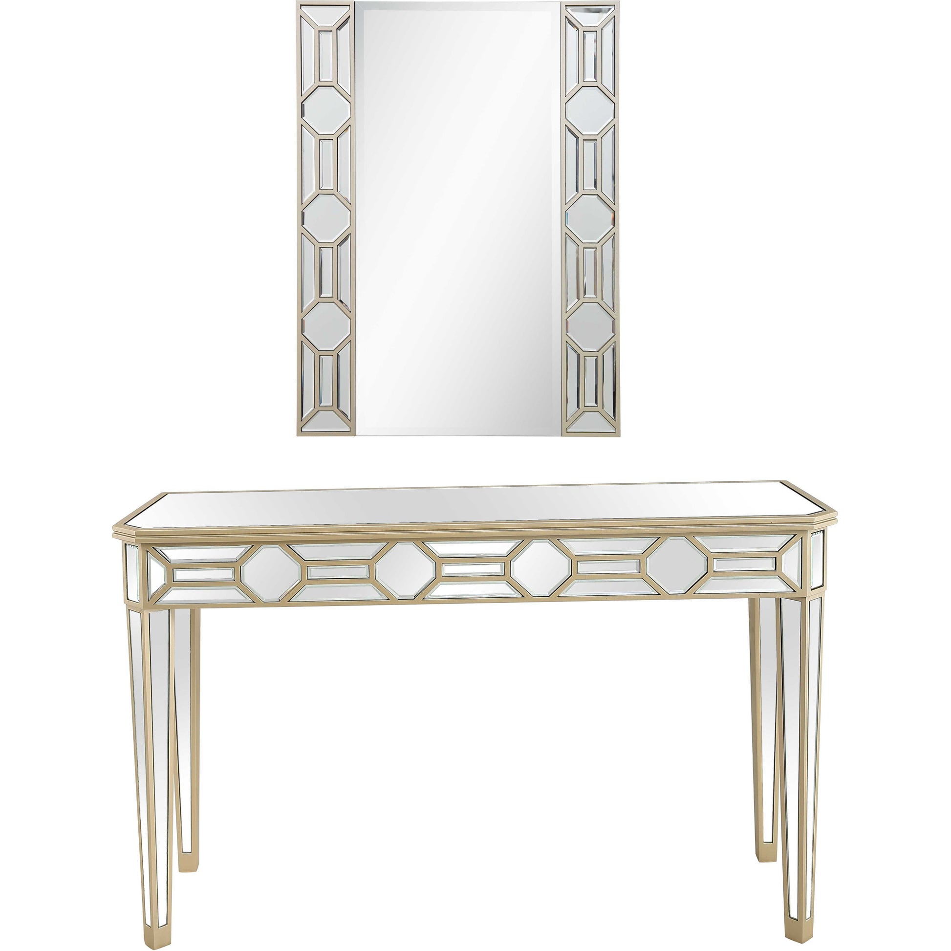 Set of Two 47" Silver and Champagne Mirrored Glass Console Table and Mirror By Homeroots | Console Tables | Modishstore - 2