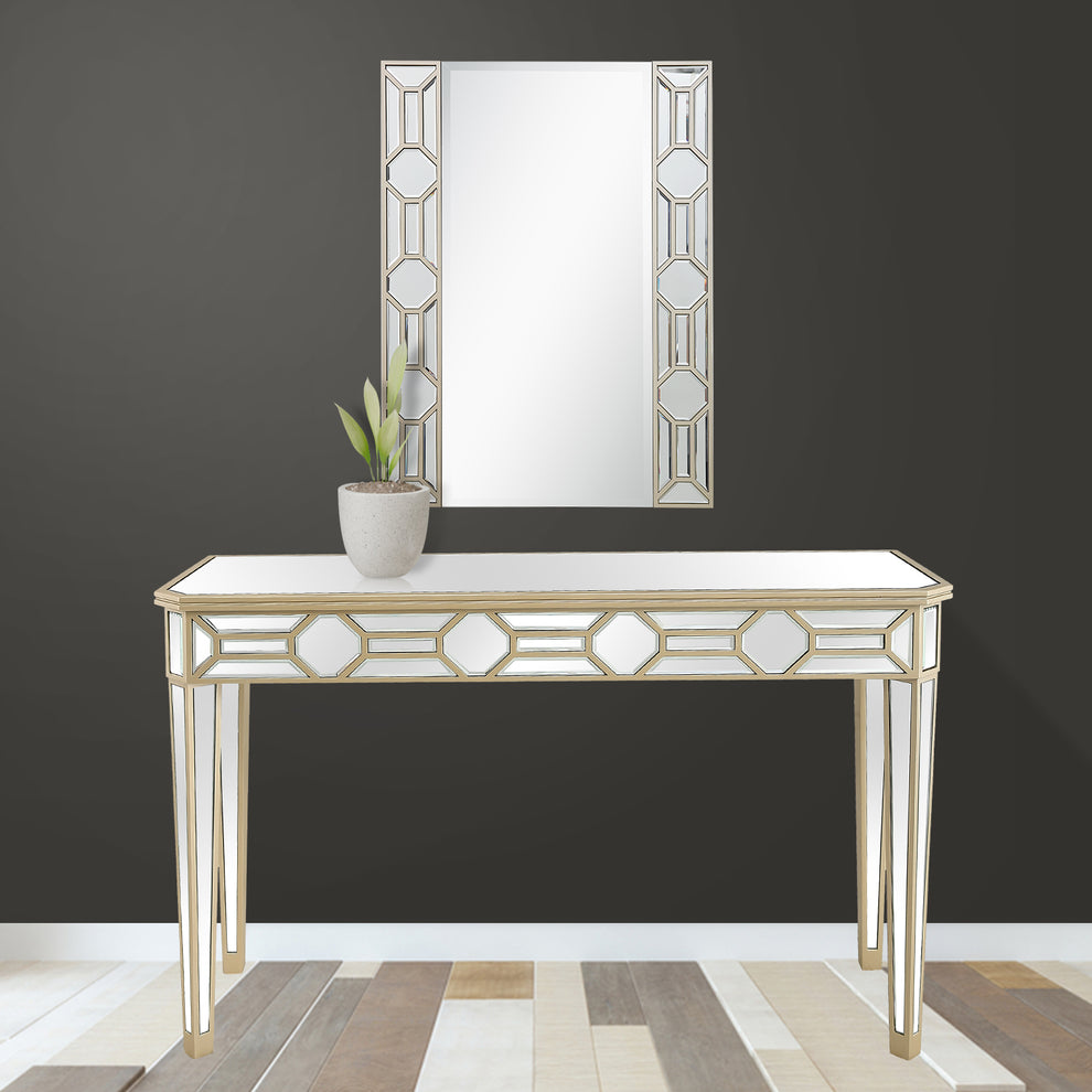 Set of Two 47" Silver and Champagne Mirrored Glass Console Table and Mirror By Homeroots | Console Tables | Modishstore - 8