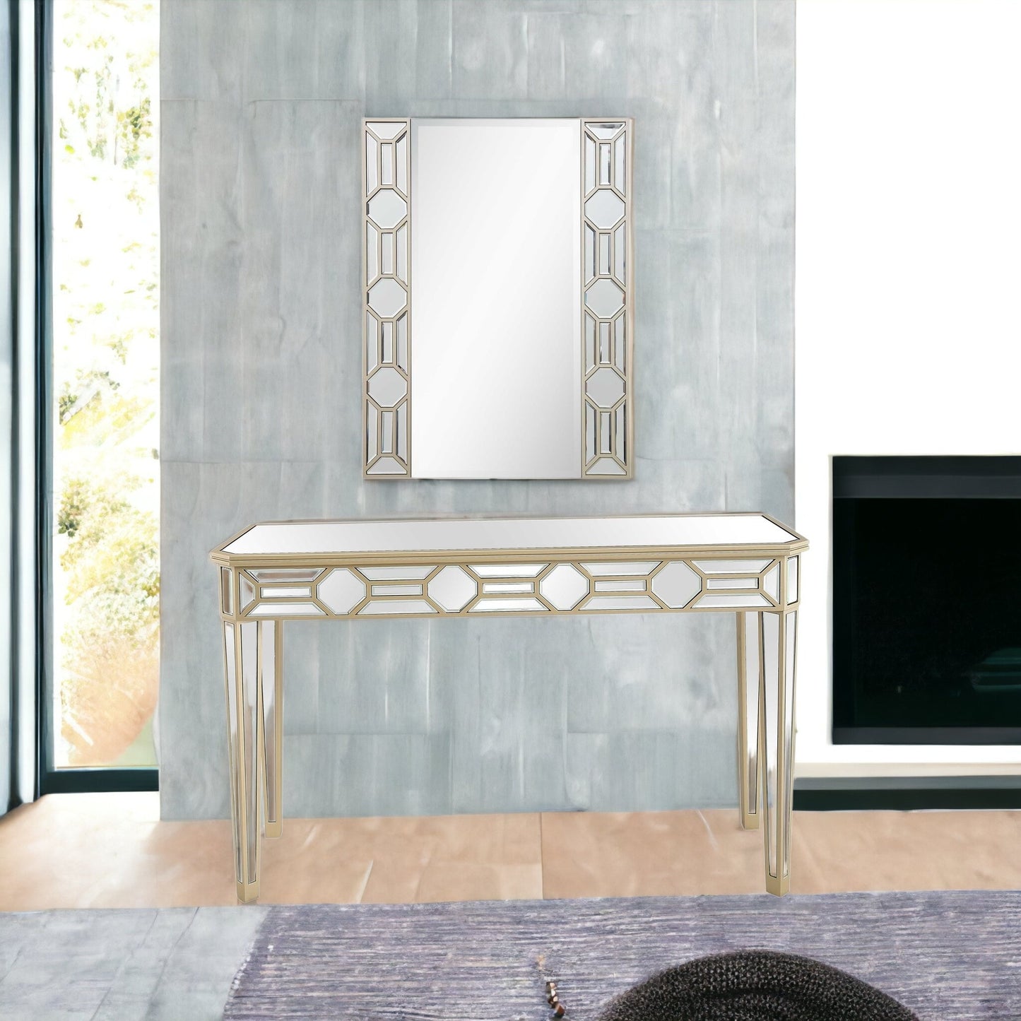 Set of Two 47" Silver and Champagne Mirrored Glass Console Table and Mirror By Homeroots | Console Tables | Modishstore - 4