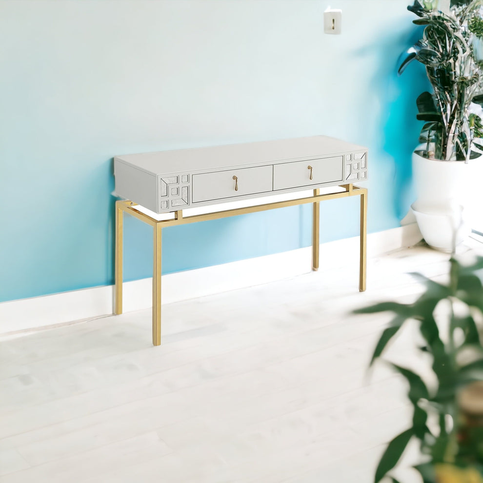 47" White and Gold Wood and Manufactured Wood Blend Mirrored Console Table With Storage By Homeroots | Console Tables | Modishstore - 5