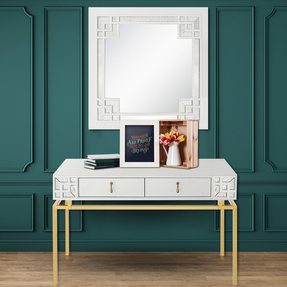 47" White and Gold Wood and Manufactured Wood Blend Mirrored Console Table With Storage By Homeroots | Console Tables | Modishstore - 9