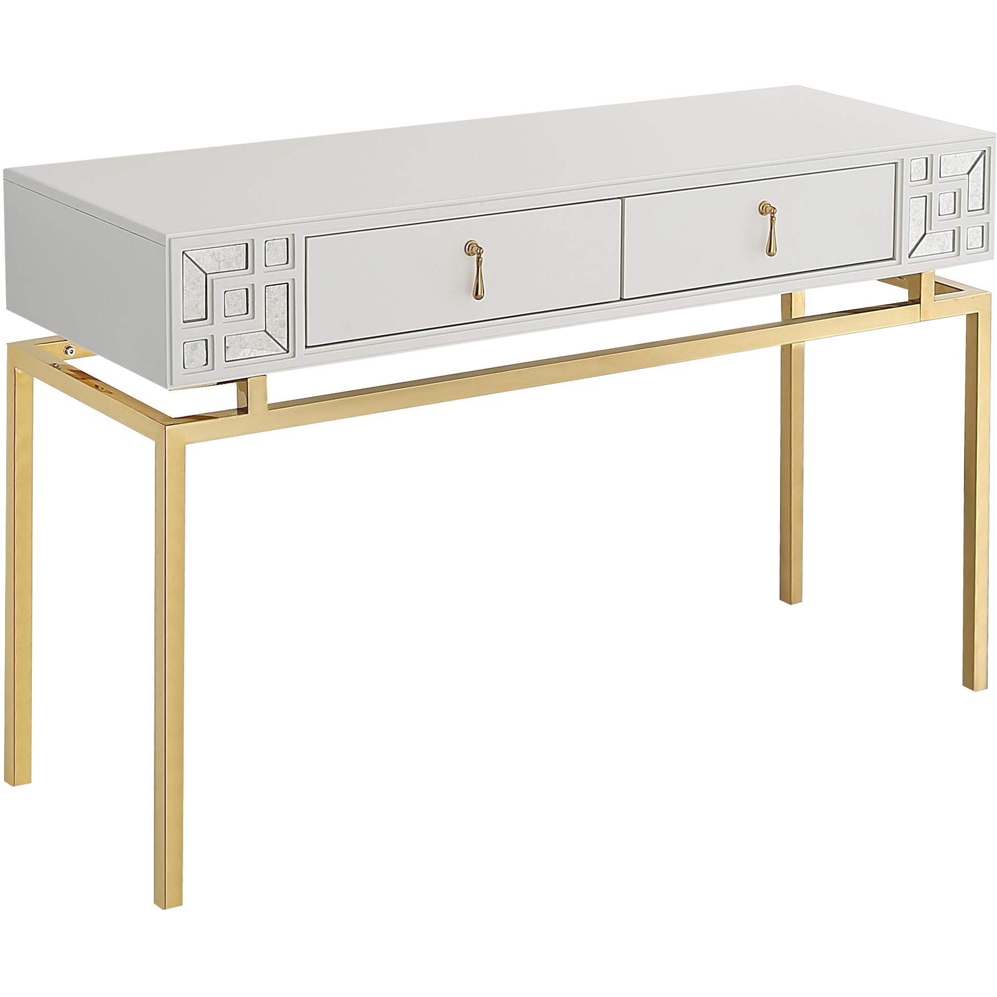 47" White and Gold Wood and Manufactured Wood Blend Mirrored Console Table With Storage By Homeroots | Console Tables | Modishstore