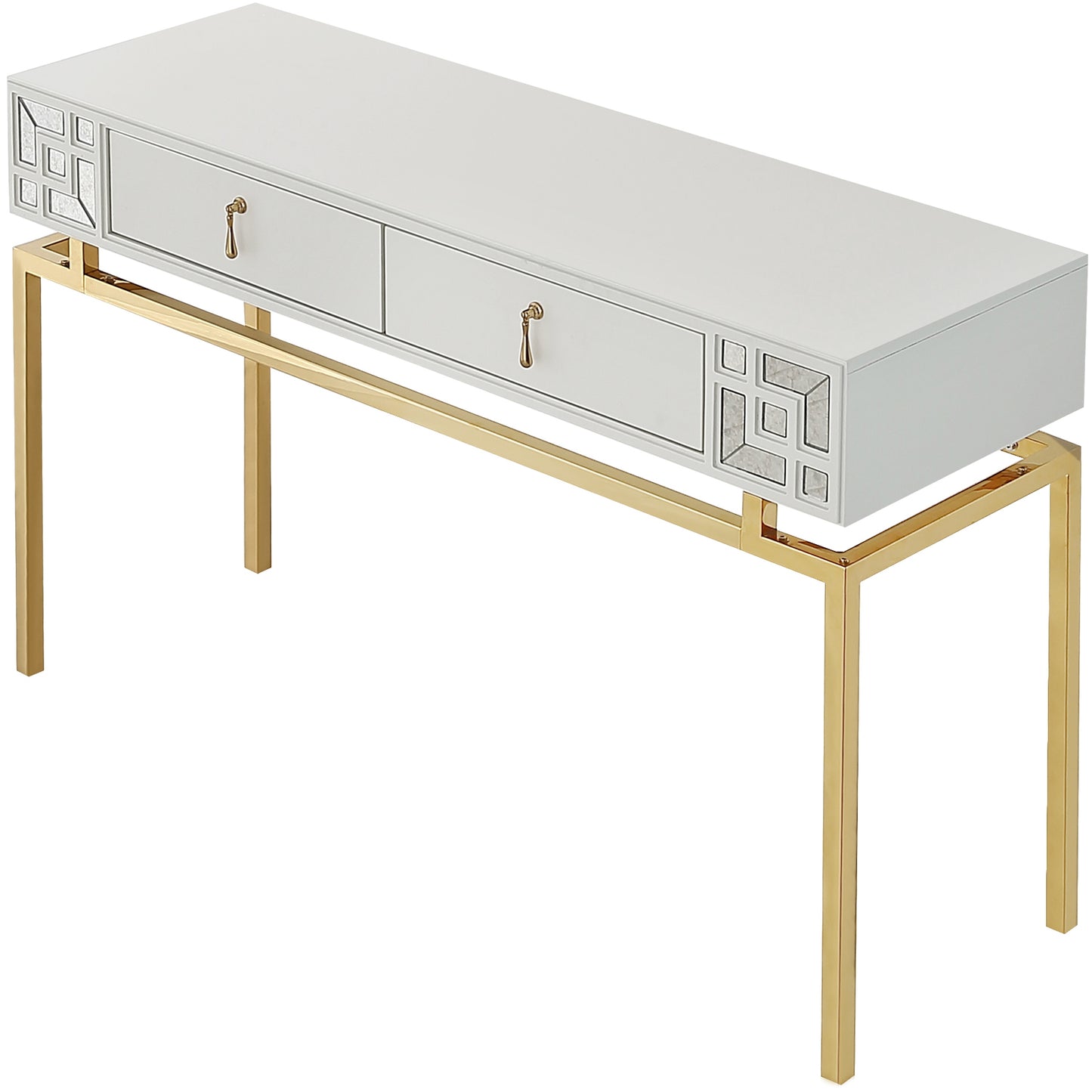47" White and Gold Wood and Manufactured Wood Blend Mirrored Console Table With Storage By Homeroots | Console Tables | Modishstore - 3