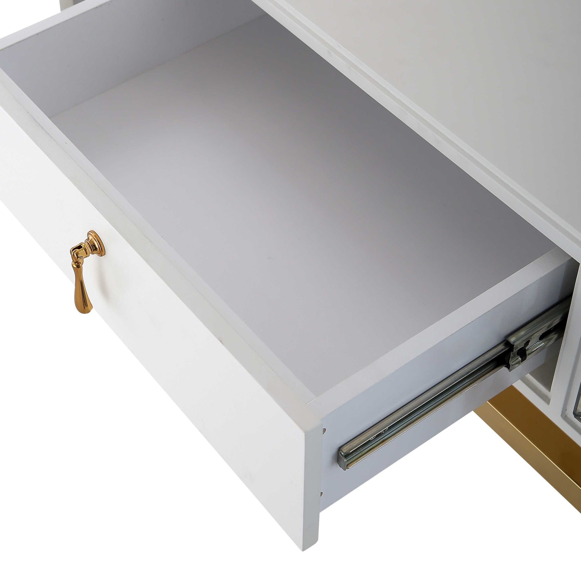 47" White and Gold Wood and Manufactured Wood Blend Mirrored Console Table With Storage By Homeroots | Console Tables | Modishstore - 7