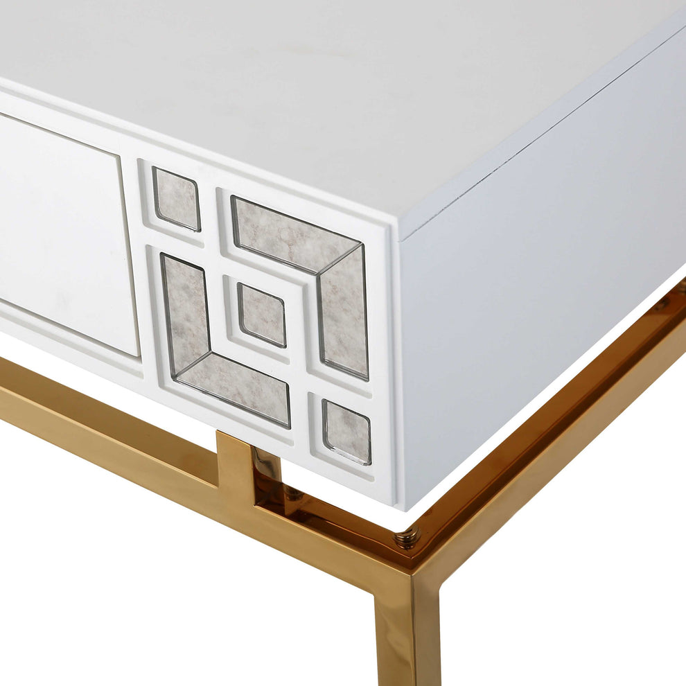 47" White and Gold Wood and Manufactured Wood Blend Mirrored Console Table With Storage By Homeroots | Console Tables | Modishstore - 6